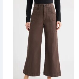 Paige Anessa High Waist Ankle Length Wide Leg Utility Pants in Rich Chocolate